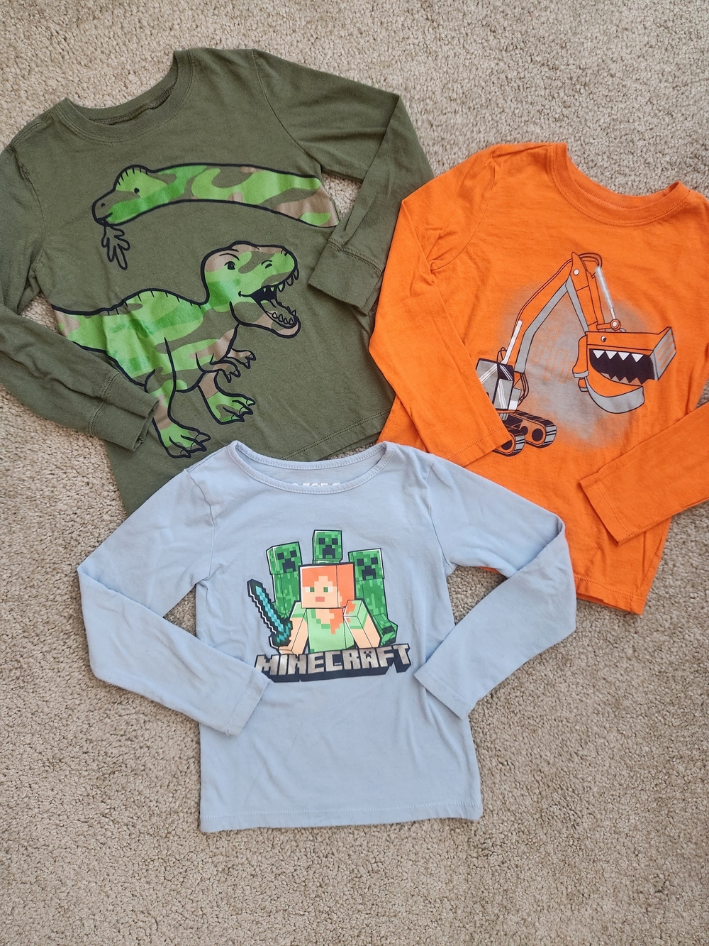 Kids 5T Tee Shirt Bundle | Minecraft, Dinosaur, Excavator | 3 Pieces